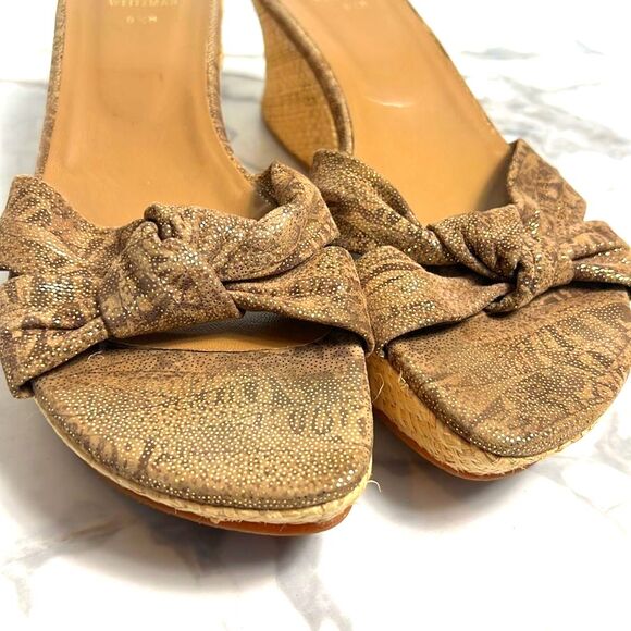 Stuart Weitzman Woven Straw Wedge Sandals with Metallic Details Size 8.5M - Picture 3 of 11